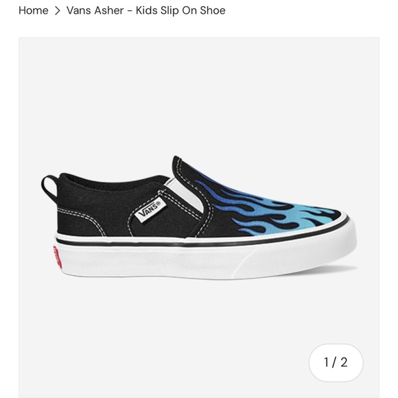 Vans Asher slip ons Kids Black and Blue Flame Sneakers - Picture 7 of 9